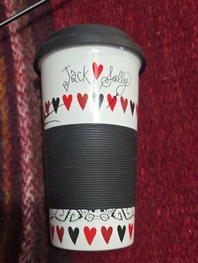 Disney Jack & Sally Red and Black Heart Travel Mug